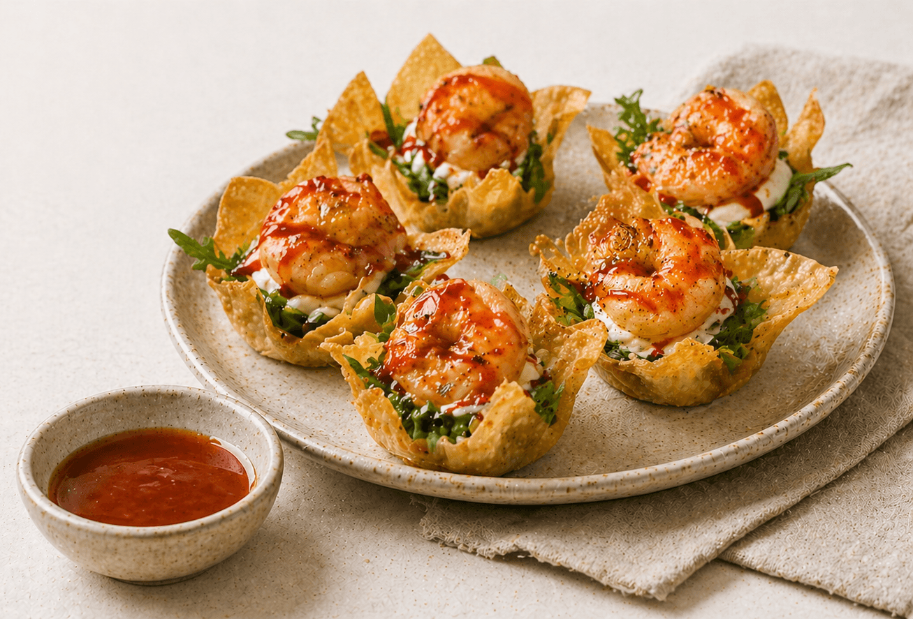 Garlic Prawns in Crispy Wontons